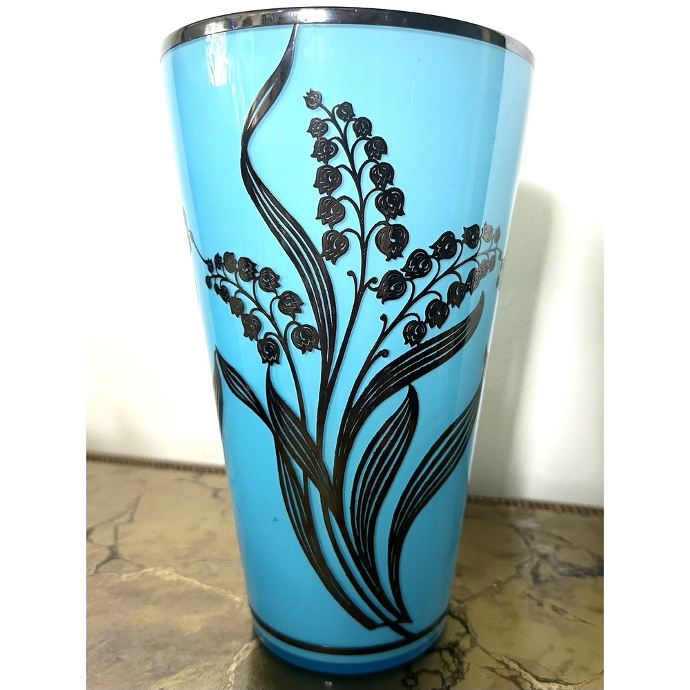 Silver City Elite Studio Aqua Cased Glass Sterling Silver Overlay Lily Vase 10.5